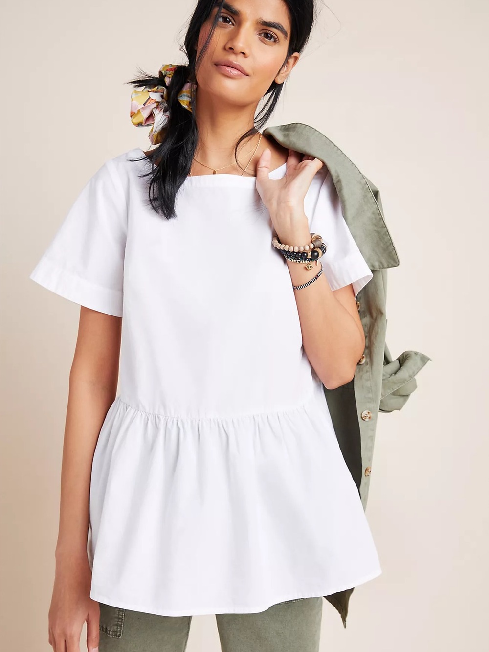 Anthropologie Maeve Darla Poplin White Swing Blouse- Size M